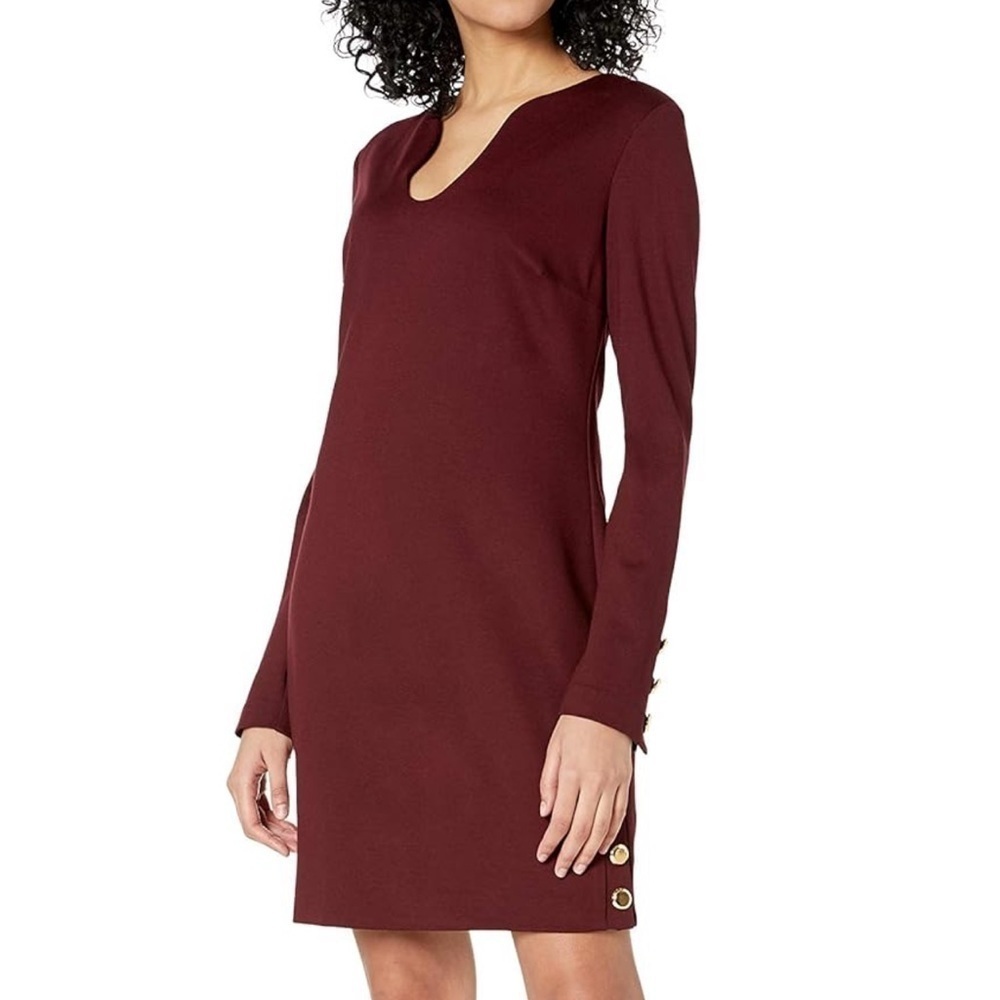 NWT Trina Turk Women's Embellished Burgundy Long Sleeve Dress
